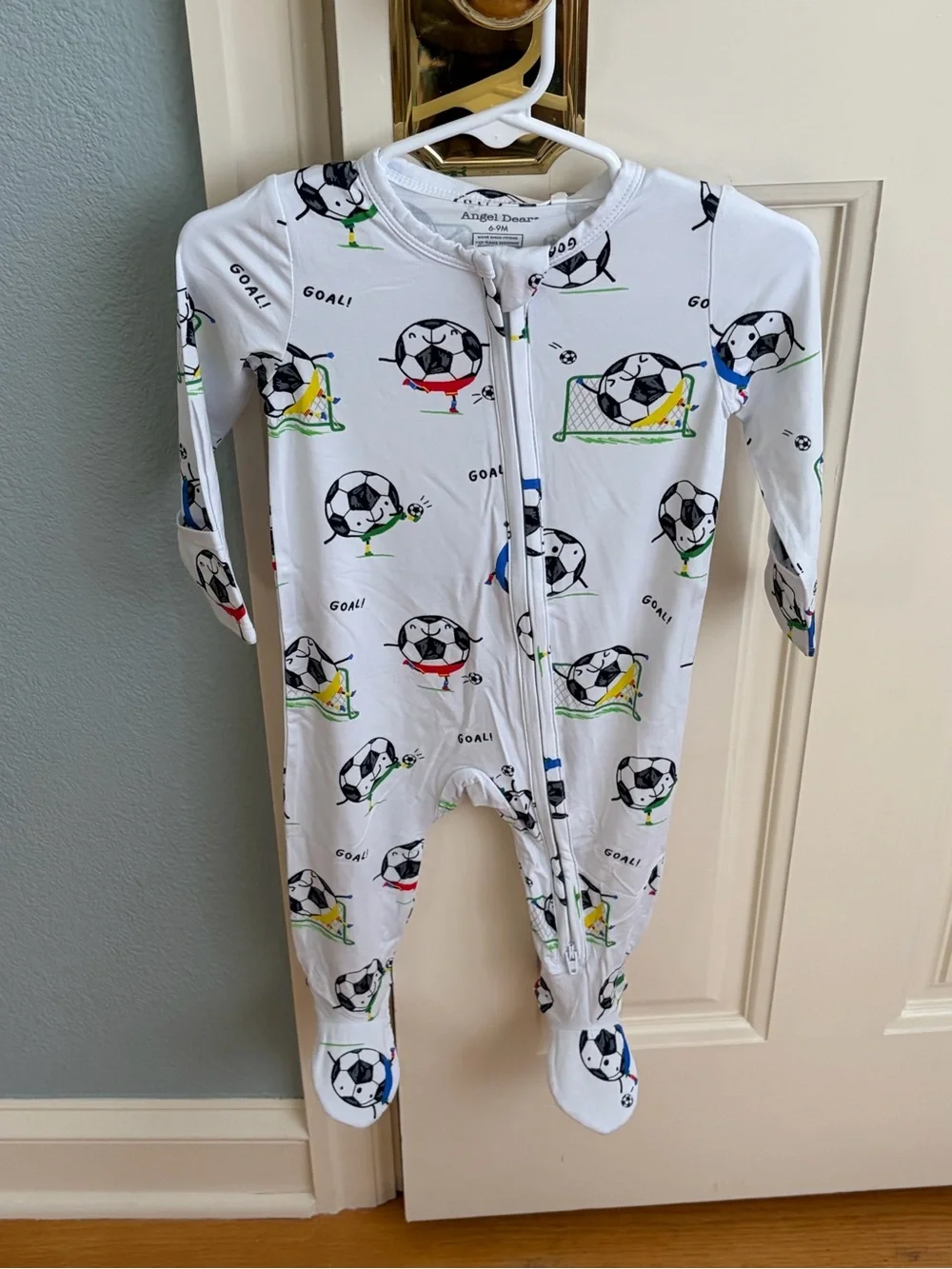 NWT Angel Dear Bamboo Soccer Print Zipper Footie Pajama